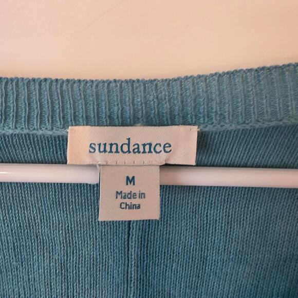 Sundance Womens Cotton Washed V-neck Sweater Size Medium Teal Blue - Picture 3 of 3